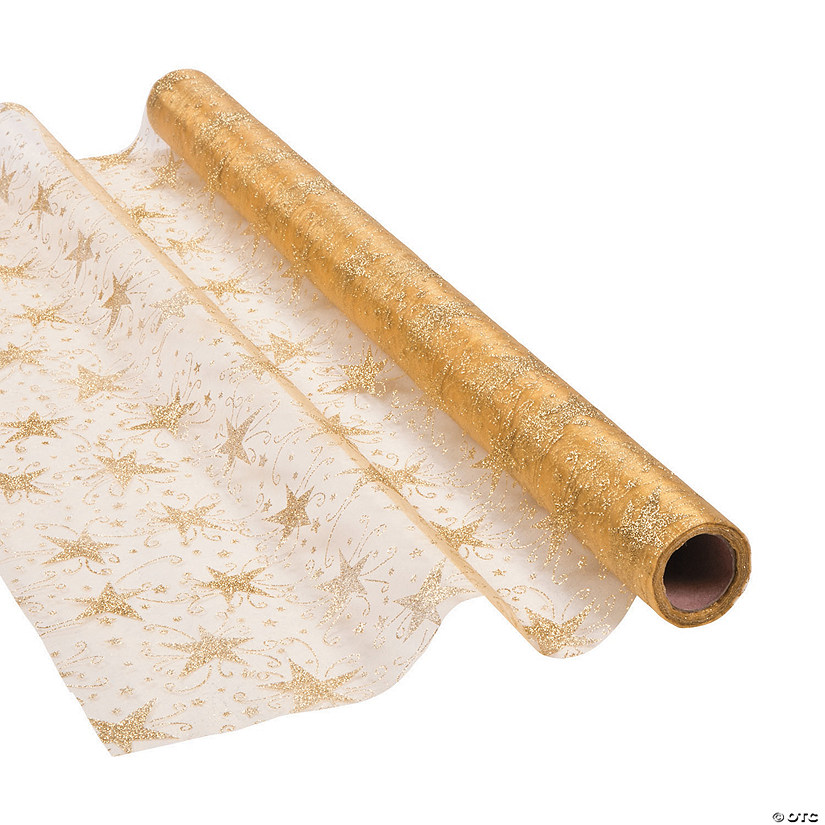 Gold Glitter Star Fabric Roll Image