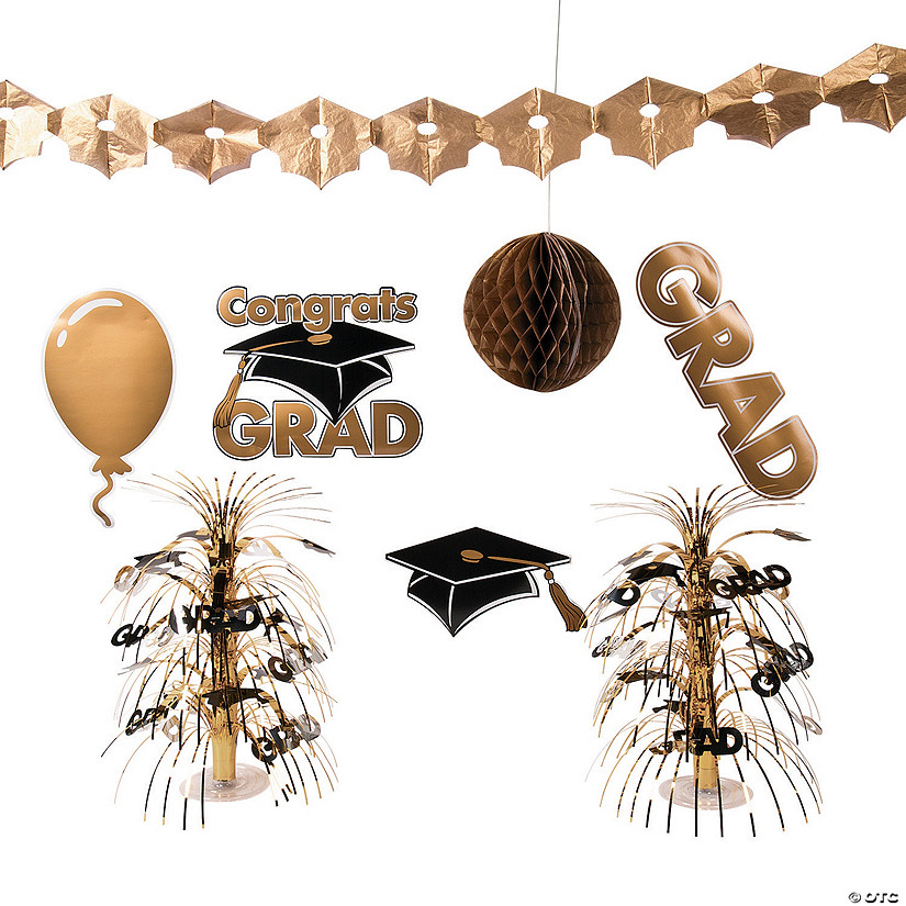 Gold Graduation Party Decorating Kit - 9 Pc. Image