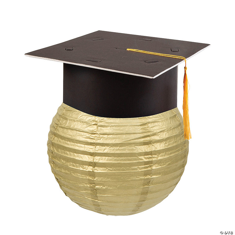 Gold Hanging Paper Lantern with Graduation Cap Decorating Kit - 12 Pc. Image