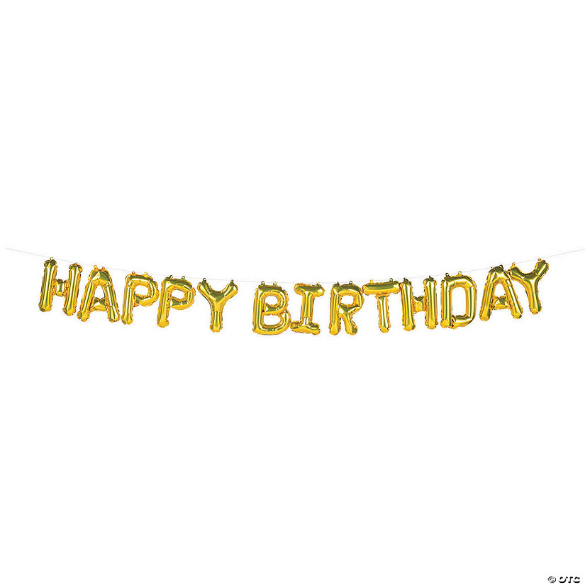 Gold Happy Birthday Mylar Balloon Banner - 13 Pc. Image