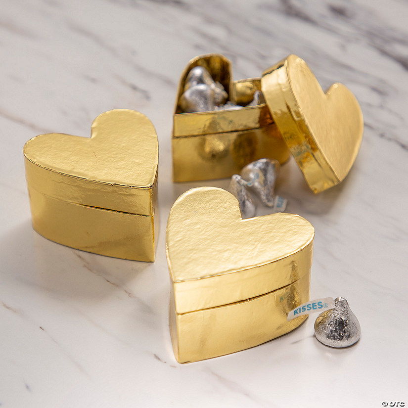 Gold Heart-Shaped Favor Boxes - 12 Pc. Image