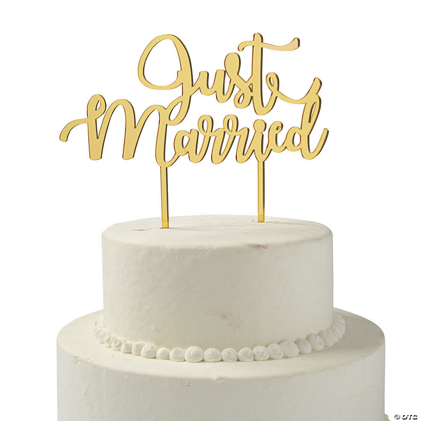 Gold Just Married Wedding Cake Topper Image