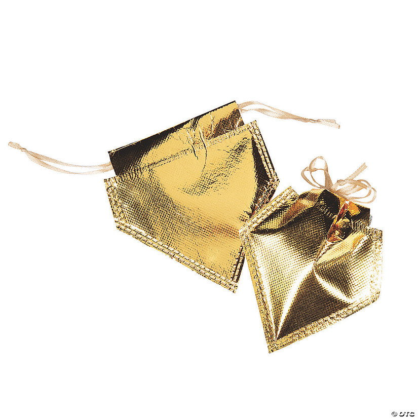 Gold Metallic Drawstring Favor Bags - 12 Pc. Image