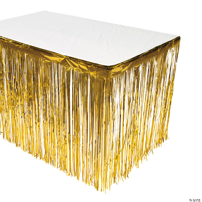 Gold Metallic Fringe Plastic Table Skirt Image