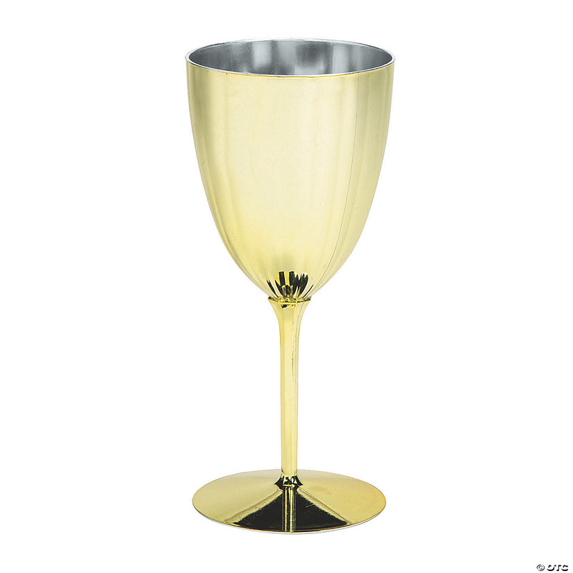 Gold Metallic Plastic Wine Glasses - 12 Ct. Image