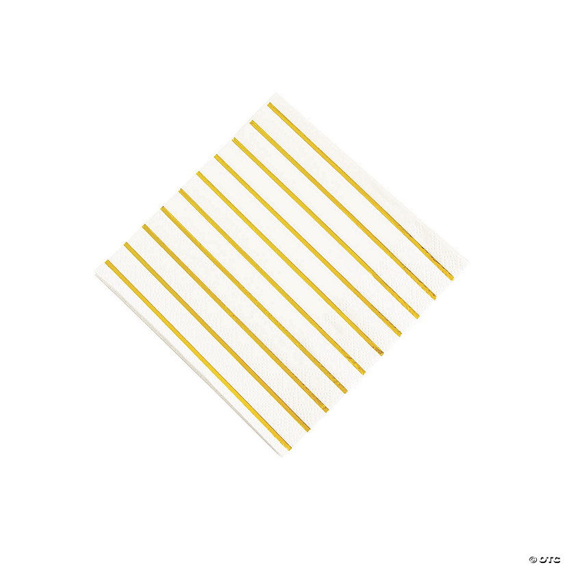 Gold Metallic Stripe Beverage Napkins - 32 Pc. Image