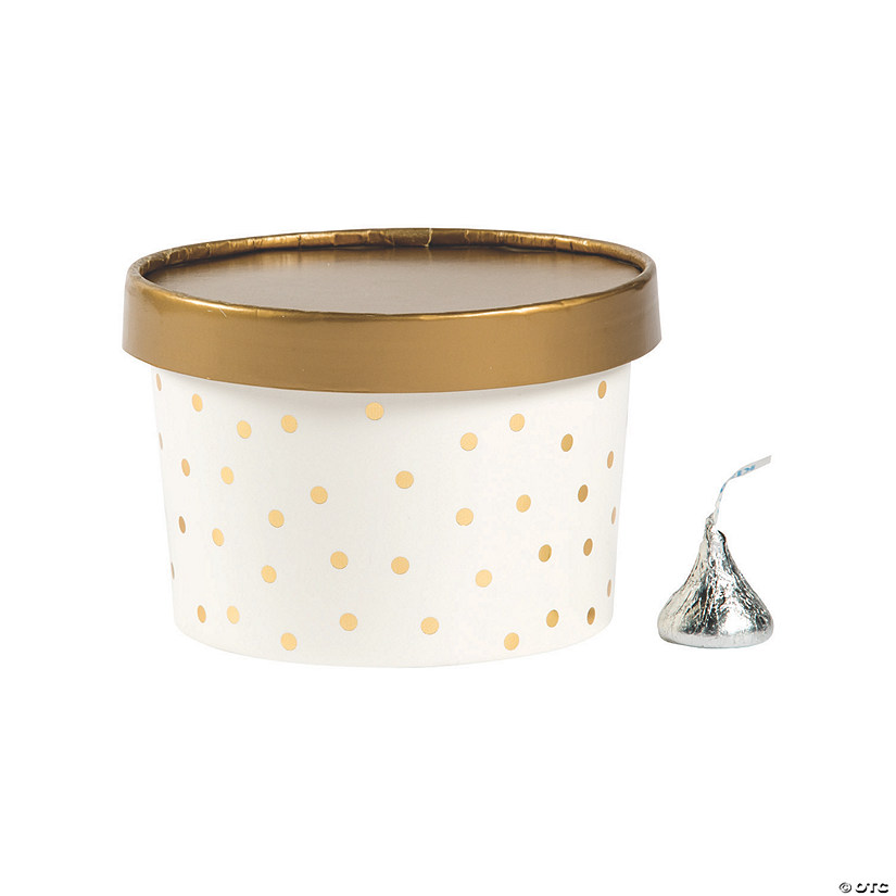 Gold Polka Dot Round Disposable Paper Favor Boxes with Lids - 12 Pc. Image