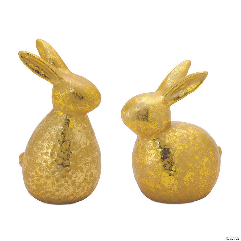 Gold Rabbit (Set Of 2) 5.25"H, 6.25"H Resin Image
