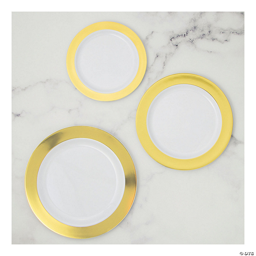Gold Rim Plastic Party Plates Kit 30 Count Image