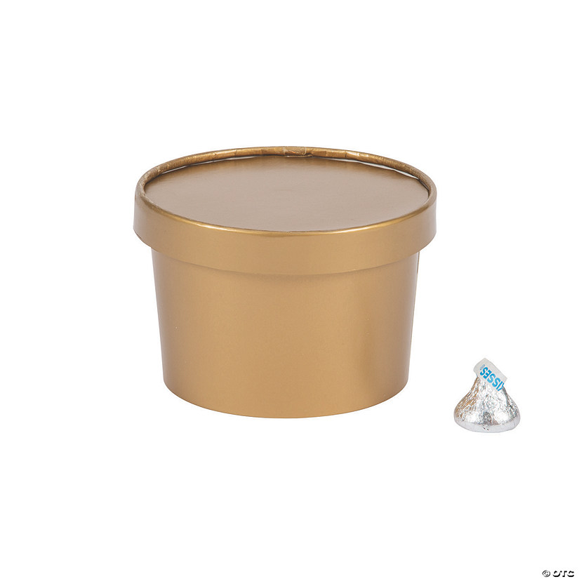 Gold Round Disposable Paper Favor Boxes with Lid - 12 Pc. Image