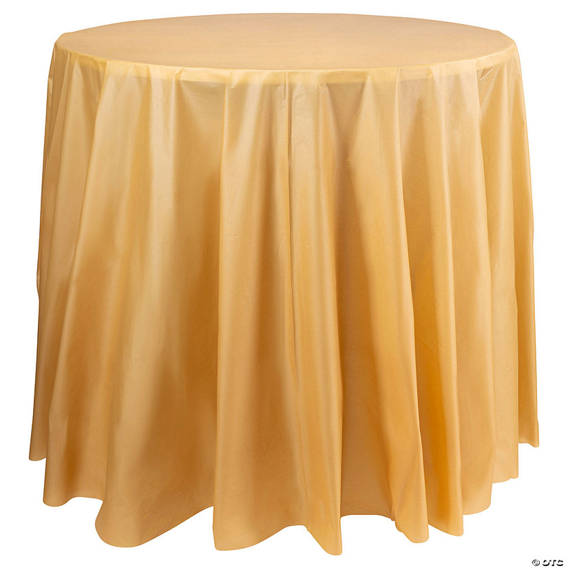 Gold Round Disposable Plastic Tablecloths (84") - (48 Tablecloths) Image