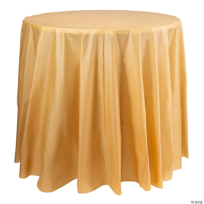 Gold Round Disposable Plastic Tablecloths (84") - 96 Tablecloths Image