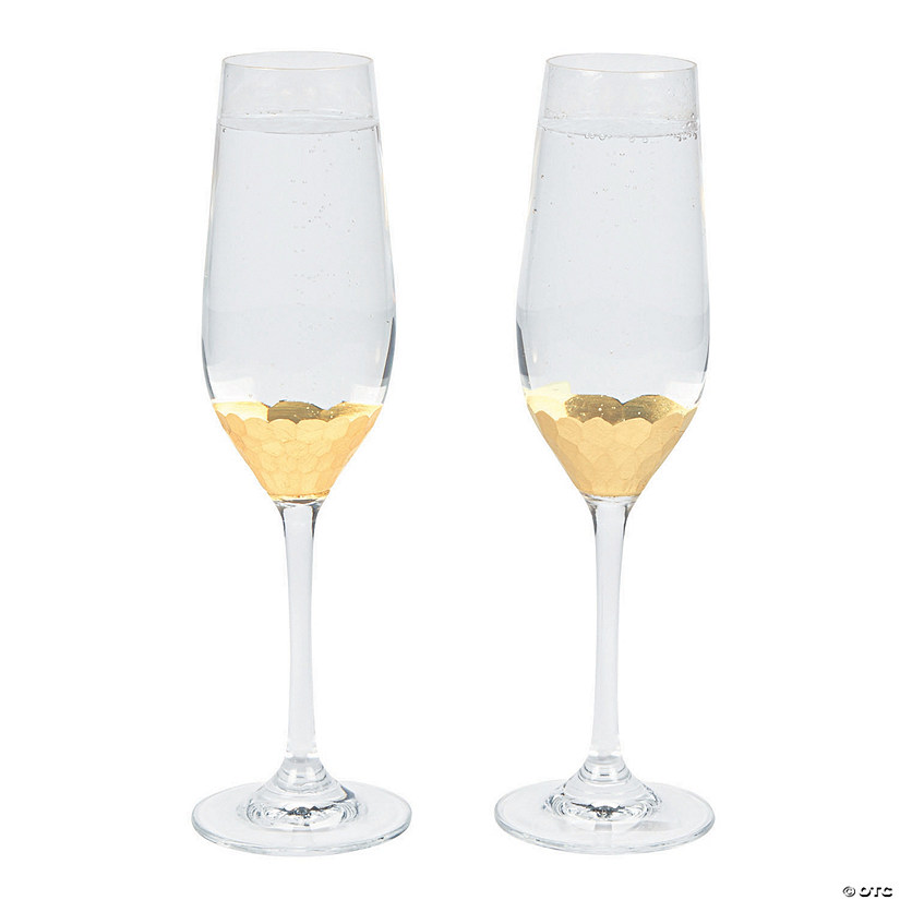 Gold Scalloped Wedding Toasting Glass Champagne Flutes - 2 Ct. Image