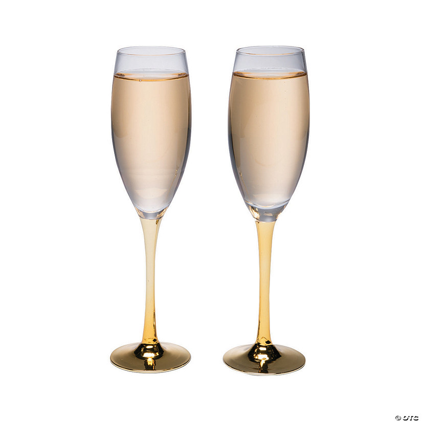 Gold Stem Wedding Toasting Glass Champagne Flutes - 2 Ct. Image