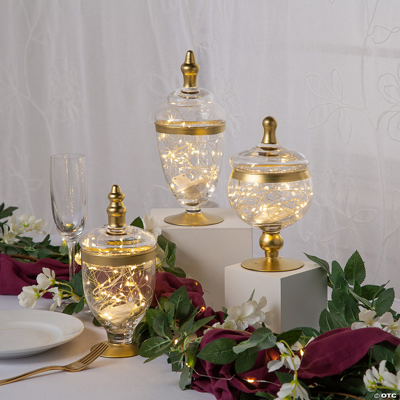 Gold Trim Apothecary Jars with LED Lights - 15 Pc. Image
