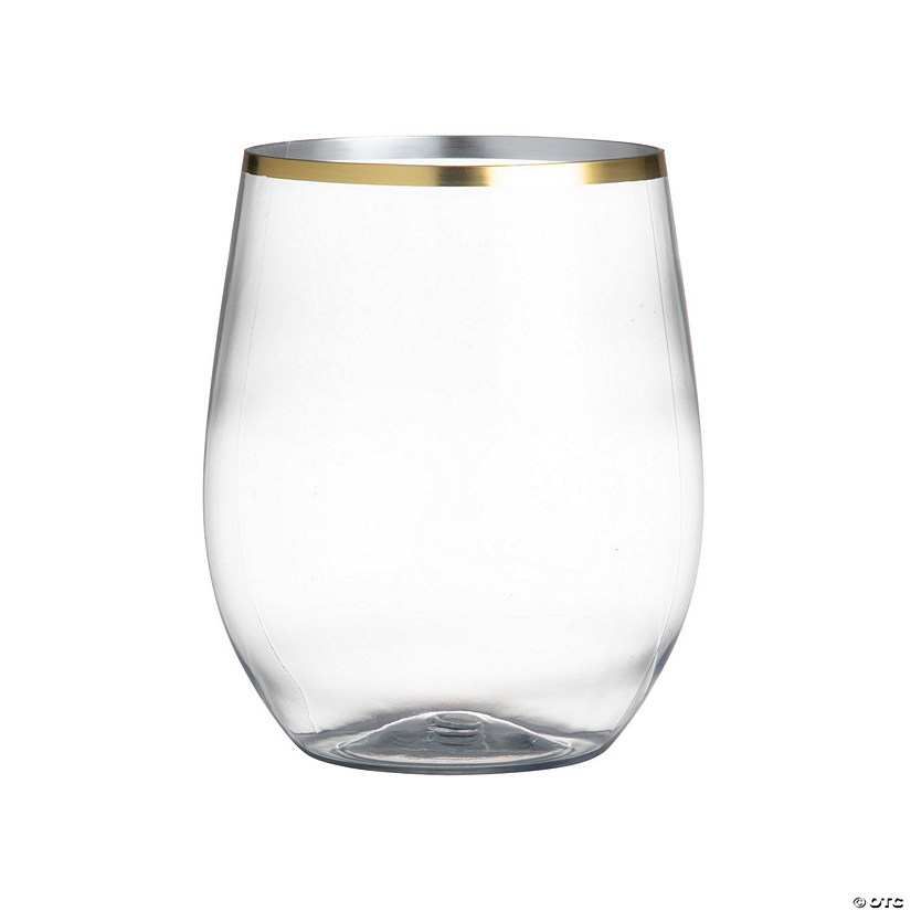 Gold Trim Plastic Wine Glasses - 12 Ct. Image