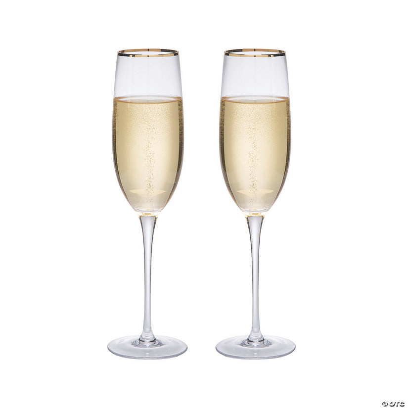 Gold Trim Wedding Toasting Glass Champagne Flutes - 2 Ct. Image