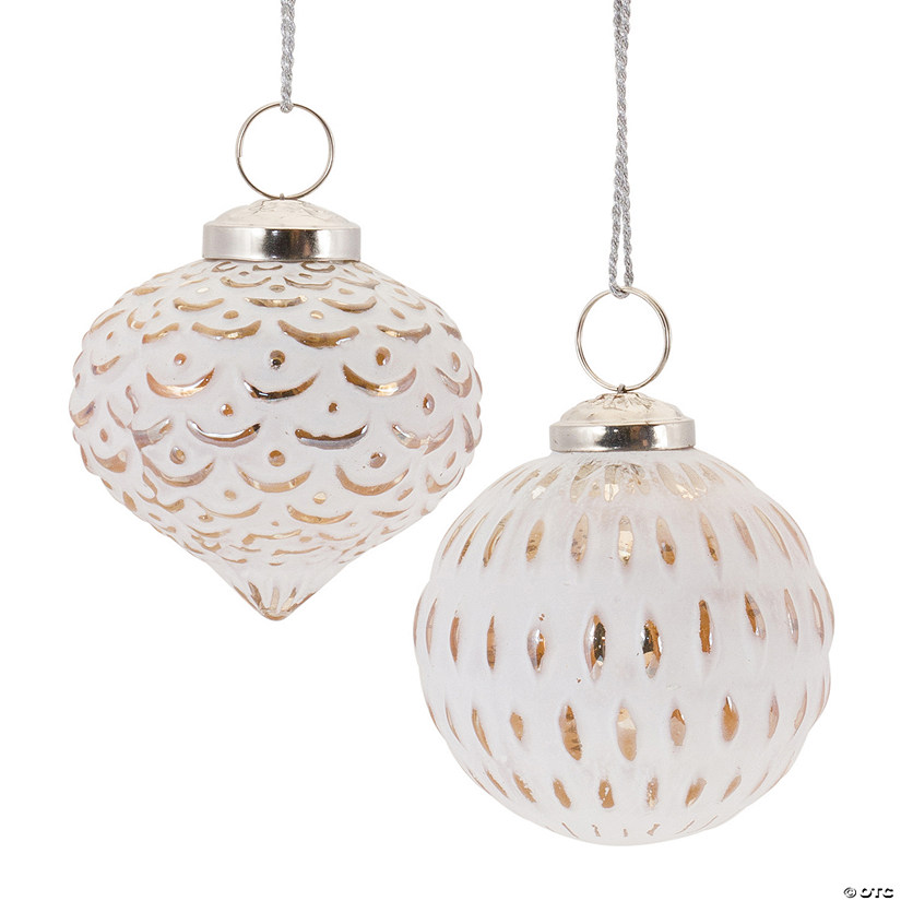 Gold White Washed Glass Ornament (Set Of 6) 3"H Image