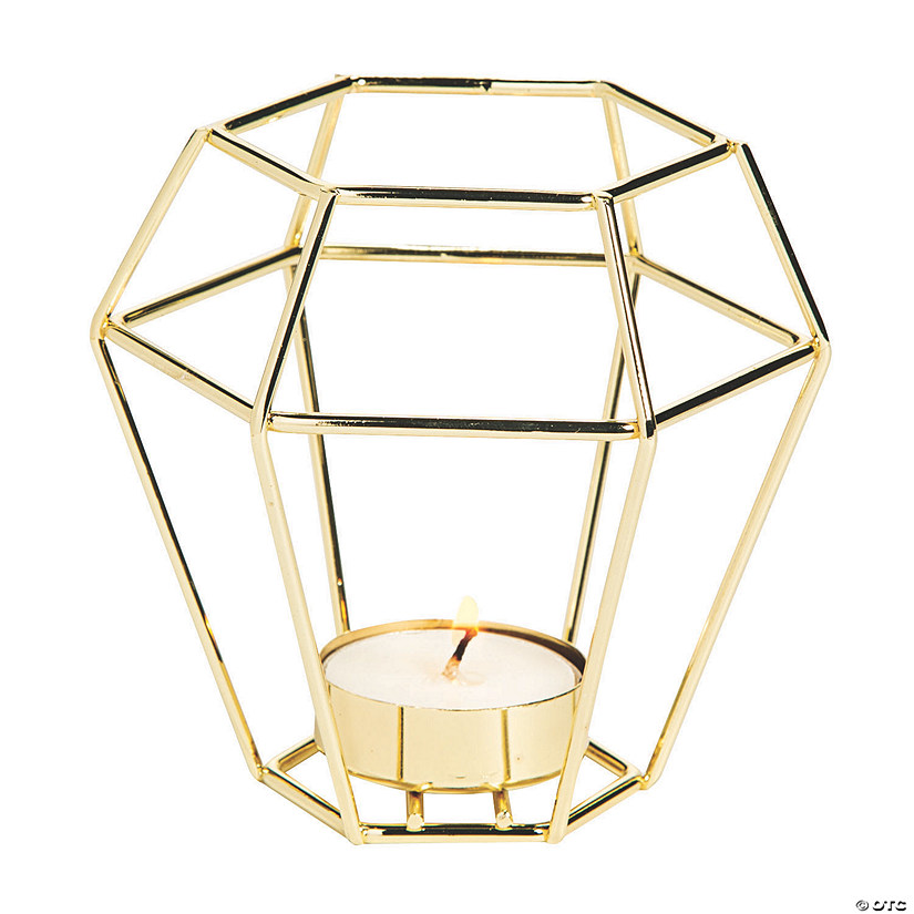 Gold Wire Geometric Tea Light Candle Holders - 3 Pc. Image