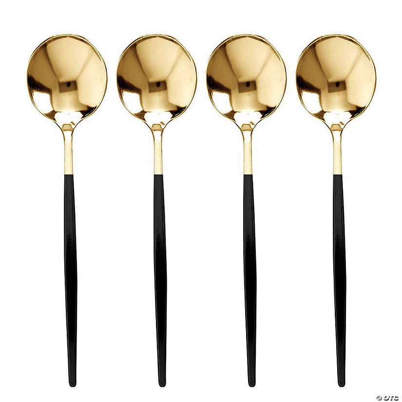 Gold with Black Handle Moderno Disposable Plastic Dinner Spoons (120 Spoons) Image