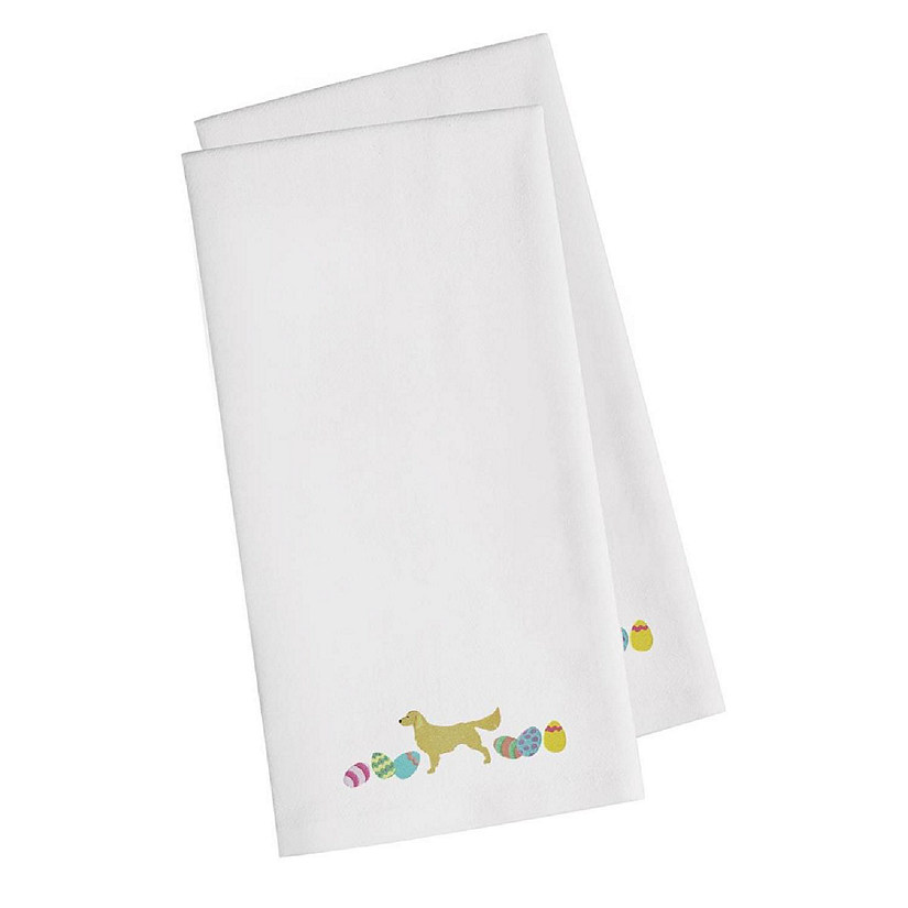 Golden Retriever Easter White Embroidered Kitchen Towel - Set of 2 Image