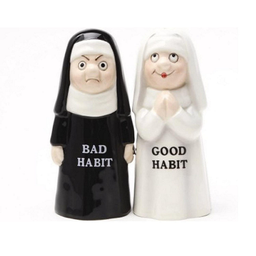 Good Habit Bad Habit Nuns Ceramic Magnetic Salt and Pepper Shaker Set Image