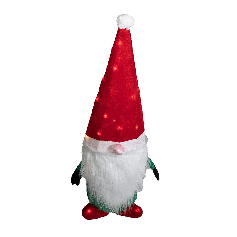 Good Tidings Gnome Santa Christmas Decoration Figurine, 50 Mini Lights, 35 Inches Image