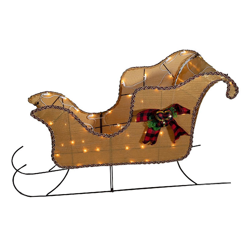 Good Tidings Sleigh Figurine Christmas Decoration, Gold with Red Bow Image