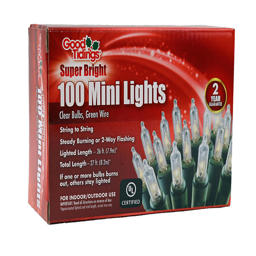 Good Tidings Super Bright 100 Mini Lights Clear Bulbs