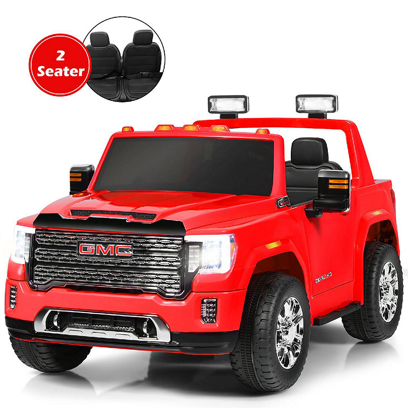 GoPlus 12V 2-Seater Licensed GMC Ride On Truck RC Electric Car w/Storage Box Red Image