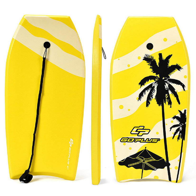 Goplus 41'' Lightweight Super Bodyboard Surfing W/Leash IXPE Deck EPS Core Boarding Yellow Image