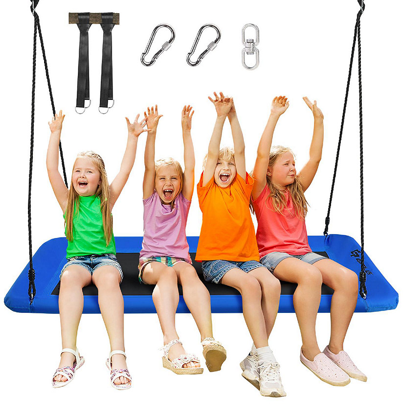 Goplus 700lb Giant 60'' Platform Tree Swing Outdoor w/ 2 Hanging Straps Blue Image