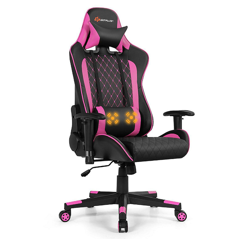 Goplus  Gaming Chair Reclining Racing Chair w/Lumbar Support and Headrest Pink Image