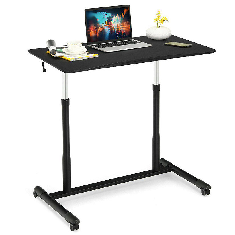 Goplus Height Adjustable Computer Desk Sit to Stand Rolling Notebook Table Black Image
