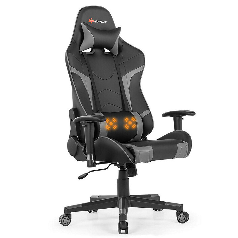 Goplus Massage Gaming Chair Reclining Swivel Racing Office Chair w/Lumbar  Support Grey Oriental Trading