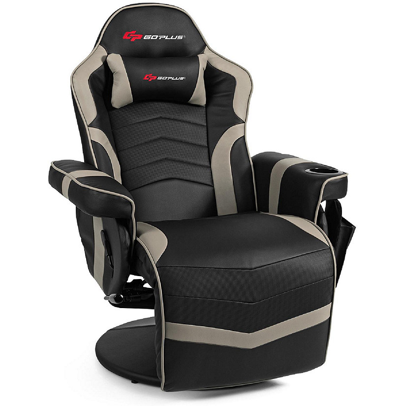 Goplus Massage Gaming Recliner Reclining Racing Chair Swivel Gray Image