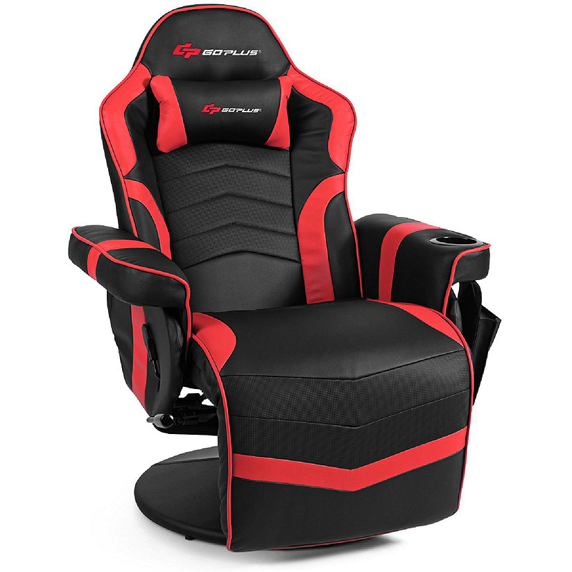 Goplus Massage Gaming Recliner Reclining Racing Chair Swivel Red Image