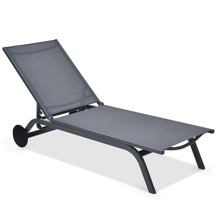 Goplus Outdoor Lounge Chair Chaise Reclining Aluminum Fabric Adjustable Gray Image