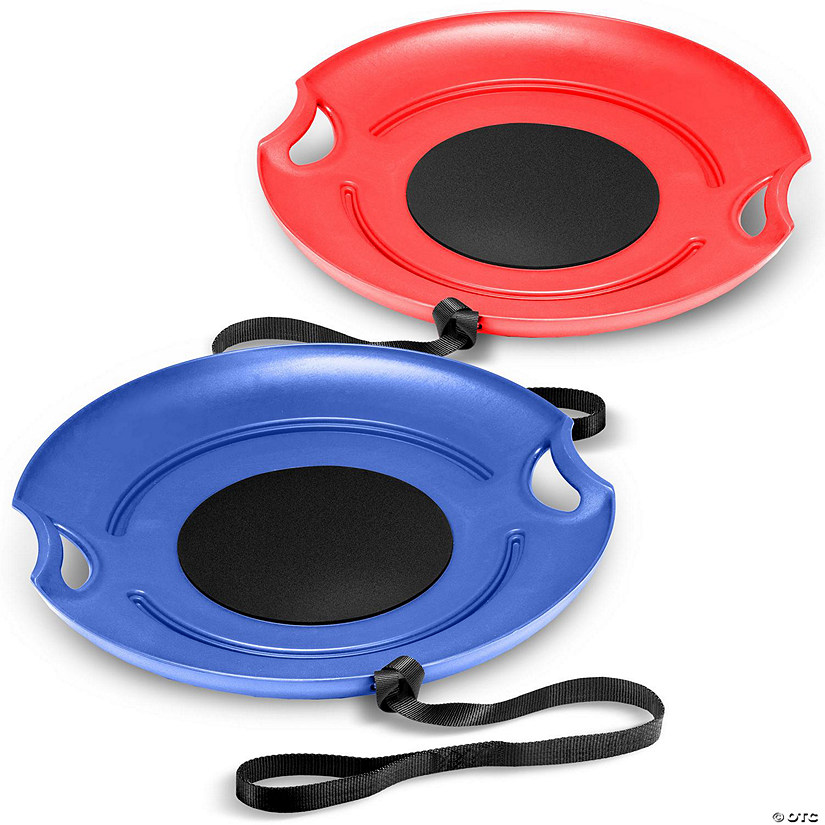 Gosports 29" heavy duty winter snow saucer with padded seat and hand pull strap - 2 pack, red and blue Image