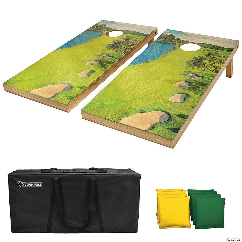 GoSports 4'x2' Reguation Size Premium Wood Cornhole Set - Golf Themed Design Image
