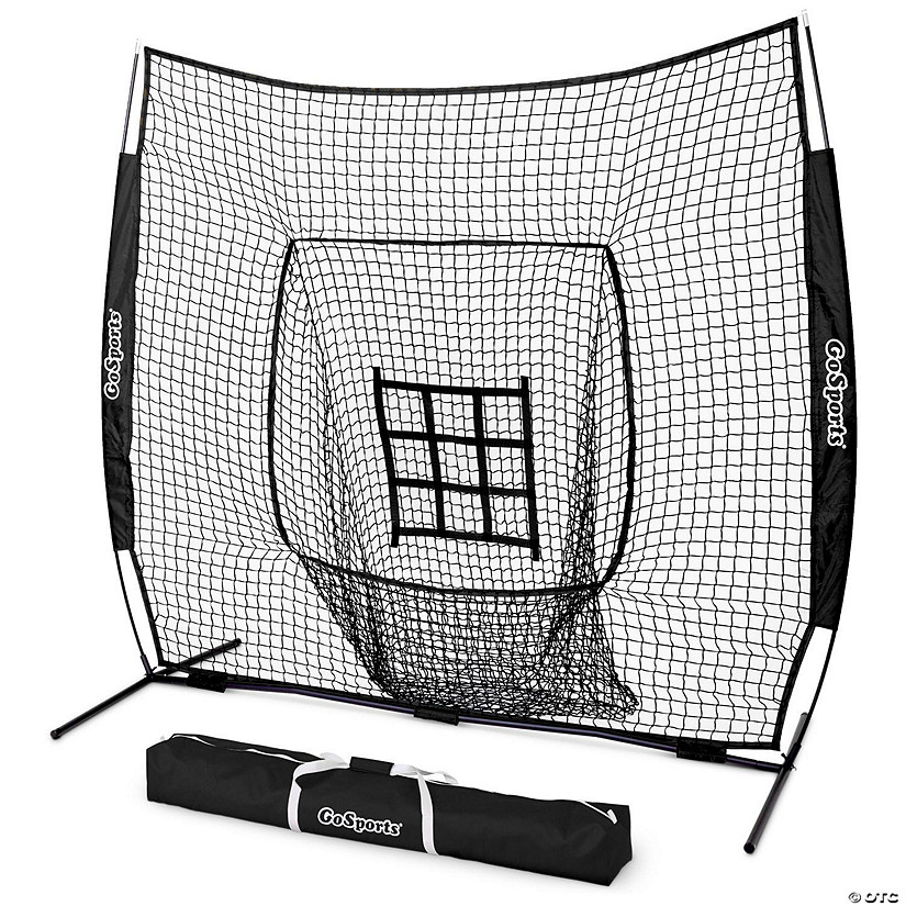 GoSports 7 ft Proper 7 ft Baseball & Softball Practice Hitting & Pitching Net with Bow Frame, Carry Bag and Bonus Strike Zone - Great for All Skill Levels Image
