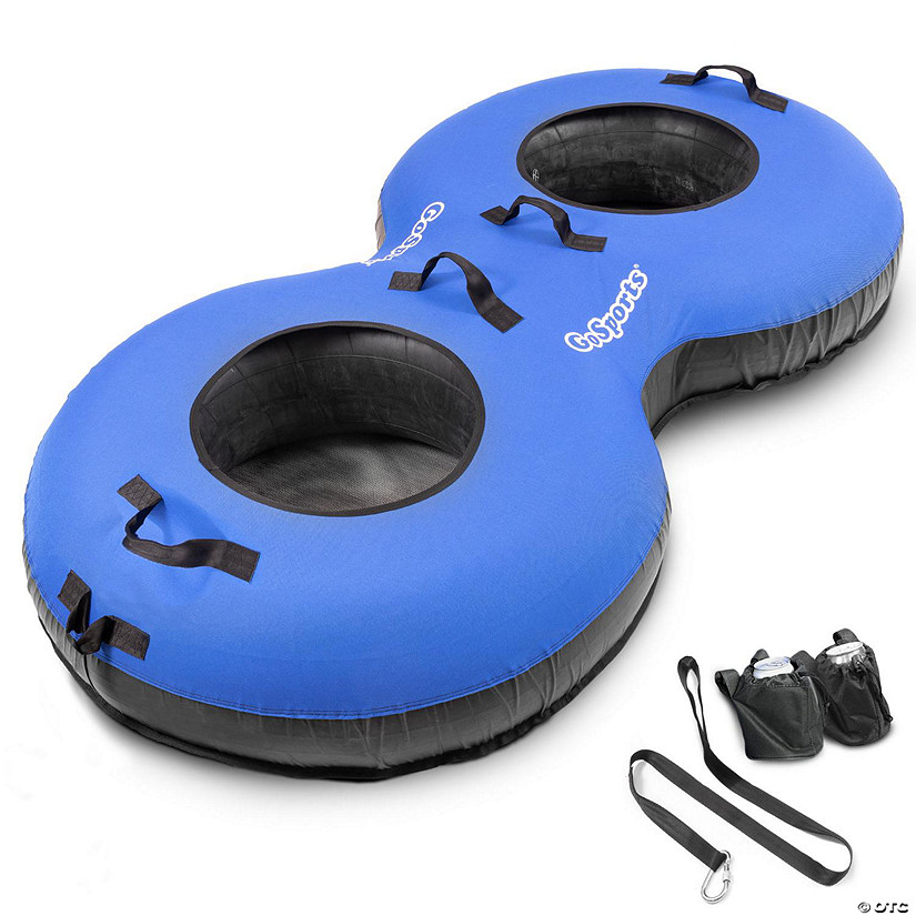 Gosports heavy duty 2 person floating river tube with premium canvas cover-commercial grade double river tube-blue Image