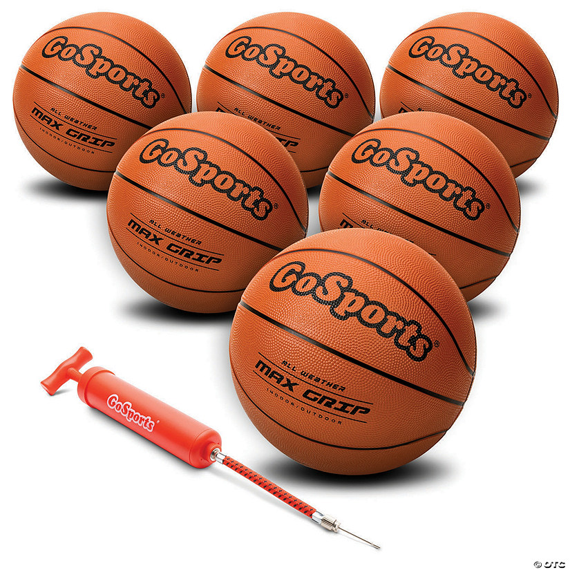 GoSports Indoor / Outdoor Rubber Basketballs - Six Pack of Size 6 Balls with Pump & Carrying Bag Image