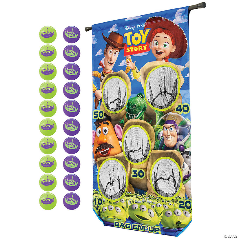 GoSports Official Disney Pixar Toy Story Bag Em&#8217; Up Doorway Game - Includes 20 Balls and Adjustable Tension Rod Image