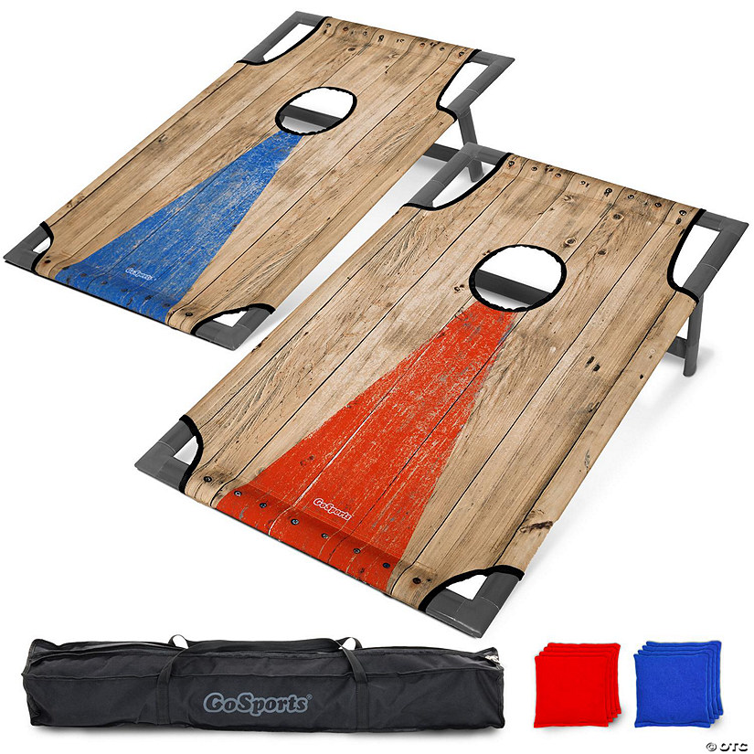 Gosports portable pvc framed cornhole toss game set with 8 bean bags and travel carrying case - rustic Image