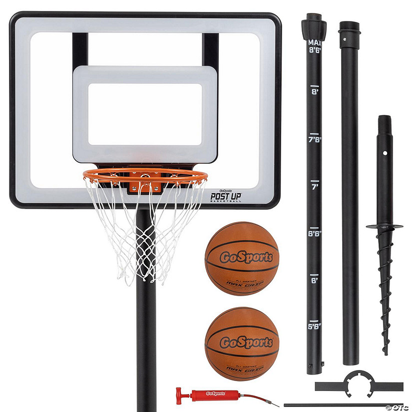 GoSports Post Up Portable Beach Basketball Hoop for Kids and Adults - Play on Grass or Sand - Includes 2 Basketballs, Pump and Accessories Tote Image