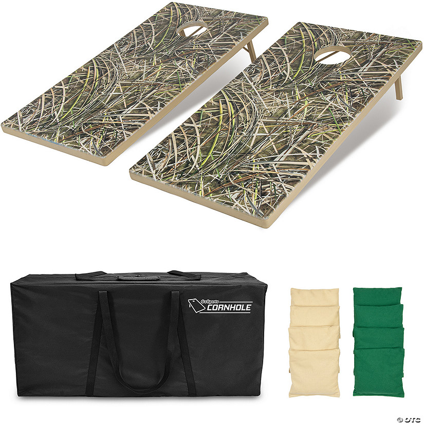 GoSports Tough Toss All Weather Cornhole Outdoor Game - 2 Regulation Size Boards, 8 Bean Bags, and Carry Case - Reed Camo Image