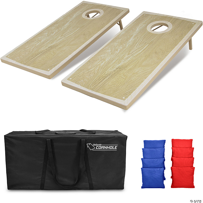 GoSports Tough Toss All Weather Cornhole Outdoor Game - 2 Regulation Size Boards, 8 Bean Bags, and Carry Case - Wood Design Image
