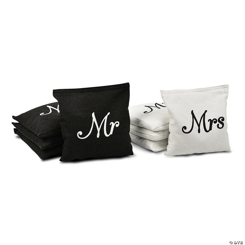GoSports Wedding Theme Cornhole Bag Set - Includes 4 Black 'Mr' Bags and 4 White 'Mrs' Bags Image