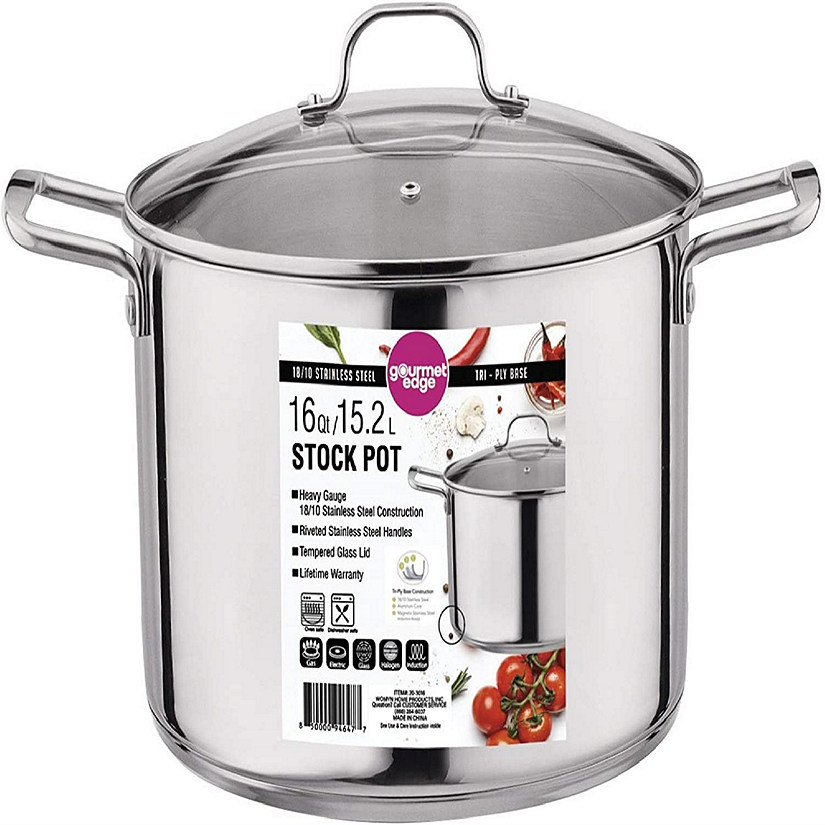 Gourmet Edge Stock Pot - Stainless Steel Cooking Pot with Lid- Silver- 16-Quart Image